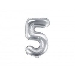 Balon foliowy Cyfra ""5"", 35cm, srebrny