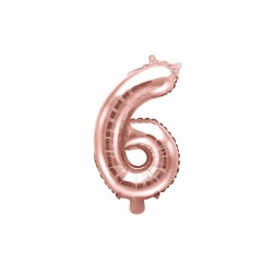 Balon foliowy Cyfra ""6"", 35cm, różowe złoto