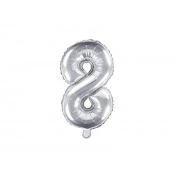 Balon foliowy Cyfra ""8"", 35cm, srebrny