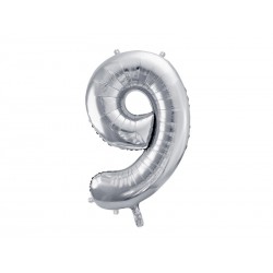 Balon foliowy Cyfra ""9"", 86cm, srebrny