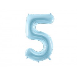Balon foliowy Cyfra ""5"", 86cm, jasny niebieski (1 karton / 50 szt.)