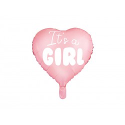 Balon foliowy Serce - It's a girl, 45cm, jasny różowy (1 karton / 50 szt.)