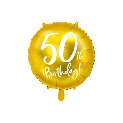 Balon foliowy 50th Birthday, złoty, 45cm (1 karton / 50 szt.)