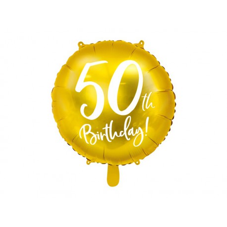 Balon foliowy 50th Birthday, złoty, 45cm (1 karton / 50 szt.)