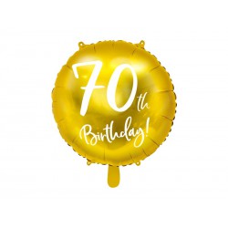 Balon foliowy 70th Birthday, złoty, 45cm (1 karton / 50 szt.)