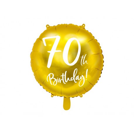 Balon foliowy 70th Birthday, złoty, 45cm (1 karton / 50 szt.)