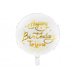 Balon foliowy Happy Birthday To You, 35cm, biały (1 karton / 50 szt.)