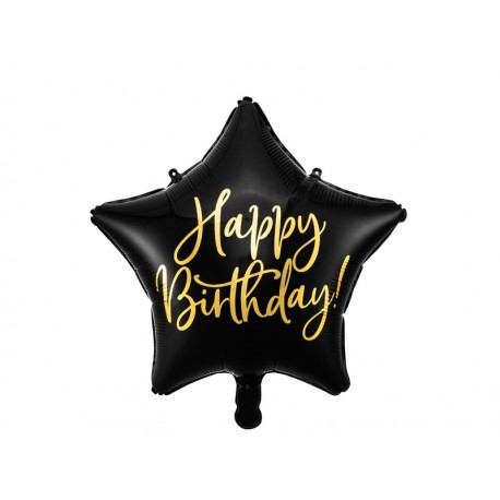 Balon foliowy Happy Birthday, 40cm, czarny (1 karton / 50 szt.)