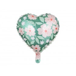 Balon foliowy Serce w kwiaty, 45 cm, mix (1 karton / 50 szt.)