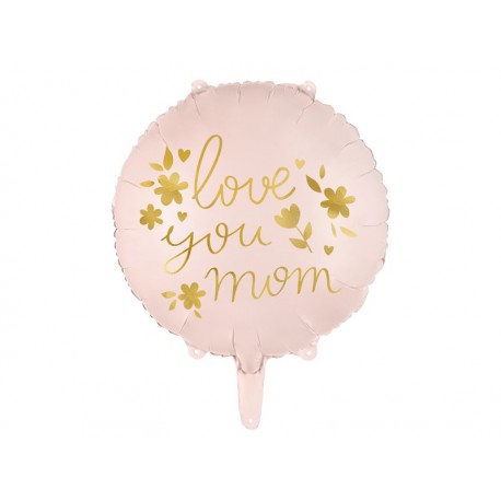 Balon foliowy ""Love you mom"", 45 cm, różowy