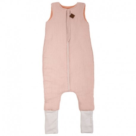 Hi Little One - ocieplany śpiworek dwustronny piżamka z nogawkami z organicznej BIO bawełny muślin BLUSH/SALMON roz S