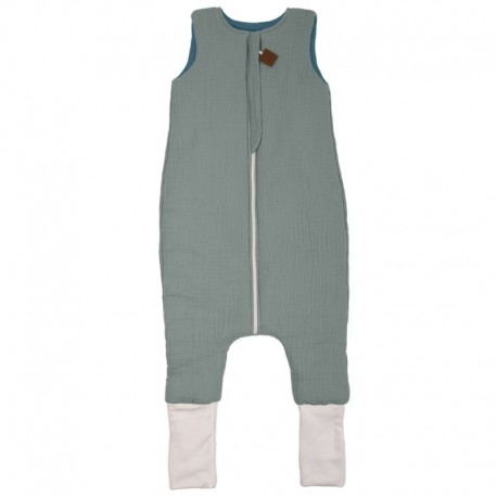 Hi Little One - ocieplany śpiworek dwustronny piżamka z nogawkami z organicznej BIO bawełny muślin TIFFANY/EMERALD roz S