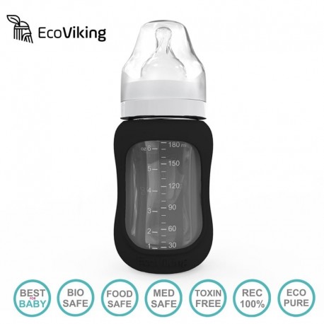 Eco Viking Antykolkowa Butelka Szklana Szeroka dla Niemowląt 180 ml Black Velvet