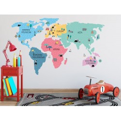 Naklejka na ścianę - mapa świata - kolorowa S